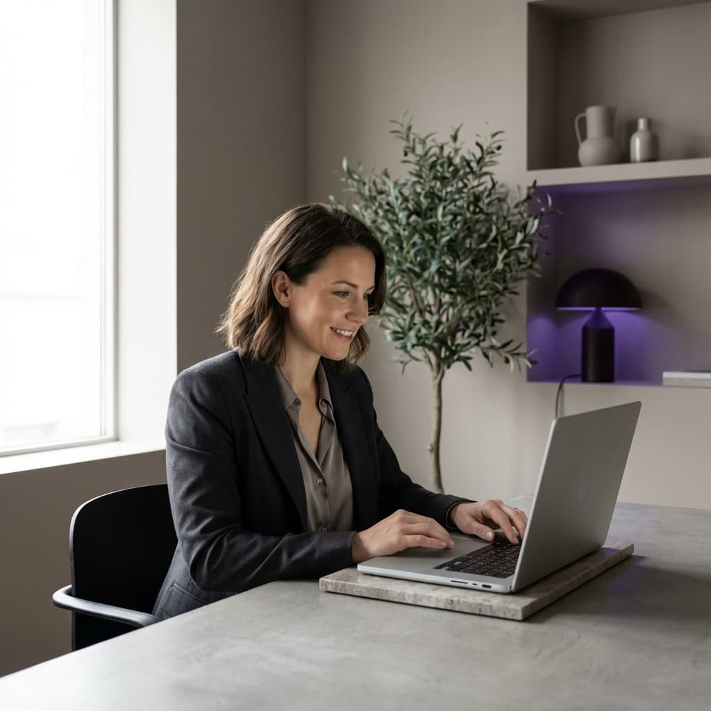 Professional reviewing her portfolio